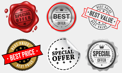 Premium E-commerce Trust Badge Vector Set: Realistic Red Wax Seals, Metallic Offer Stamps, and Peeling Value Stickers for Retail Conversion