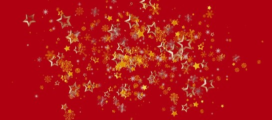 Christmas background with golden stars and snowflakes on red. Perfect for holiday greeting cards and celebrations.
