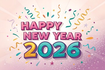 Happy New Year 2026 Celebration With Colorful Confetti, Bold Typography, And Festive Design

