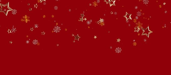 Christmas background with golden stars, snowflakes on red. Perfect for holiday greeting cards,...
