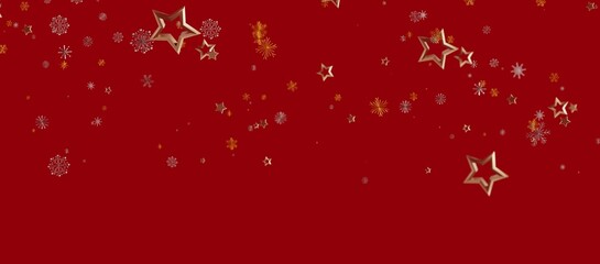 Christmas background with golden stars and snowflakes on a red backdrop. Perfect for holiday greetings and festive designs. © vegefox.com