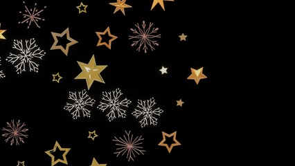 Elegant Christmas or winter design. Gold stars and snowflakes on black. Perfect for holiday cards, banners, and more.
