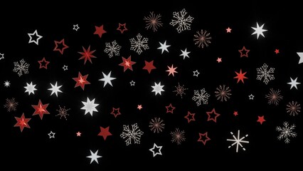 Festive winter background with red and white stars and snowflakes. Perfect for Christmas and New Year designs.