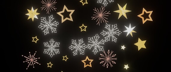 Festive background with gold stars and snowflakes. Perfect for winter holidays, Christmas, and New Year's designs.
