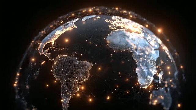 World map glowing with data connections, AI and cybersecurity symbols ai, technology, geopolitic
