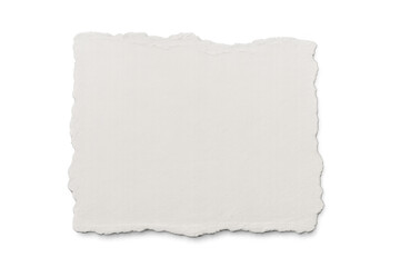 Obraz premium White torn paper piece with ripped edge, corrugated texture, isolated blank scrap, empty rough memo note on transparent background