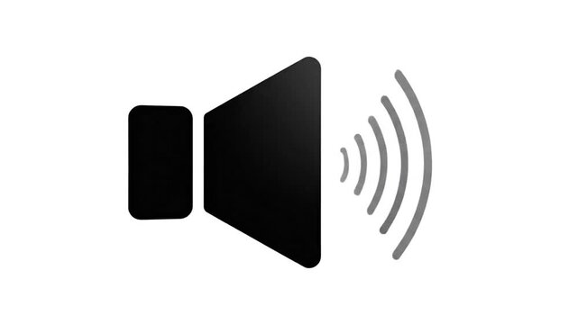 Black audio speaker symbol with sound waves on a white background representing sound and music