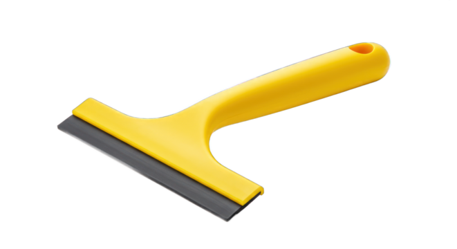 Bright Yellow Window Squeegee with Black Rubber Blade Isolated on Transparent Background