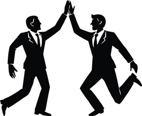 Two Colleagues High Fiving Silhouette | Teamwork and Success Celebration