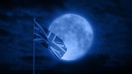 British Flag With Full Moon Behind - Powered by Adobe