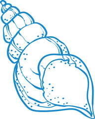 Elegant blue line art illustration of a seashell in minimal style