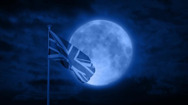 British Flag With Full Moon Behind