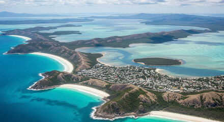 Spectacular Aerial View of a Tropical Coastal Paradise and Island Archipelago