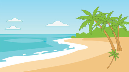 Tropical beach with palm trees and ocean waves water