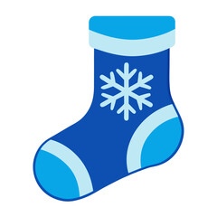 Blue christmas stocking with snowflake. Vector illustration on white background