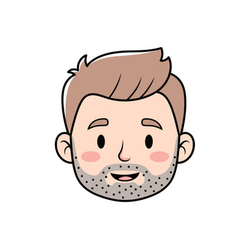 Cute cartoon man avatar with stubble in flat vector style for user interface