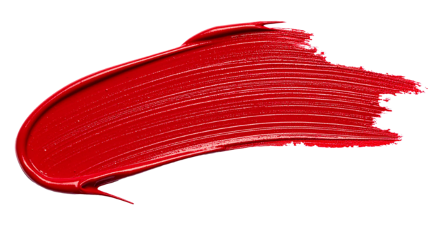 textured abstract red color paint stroke isolated on transparent background, png