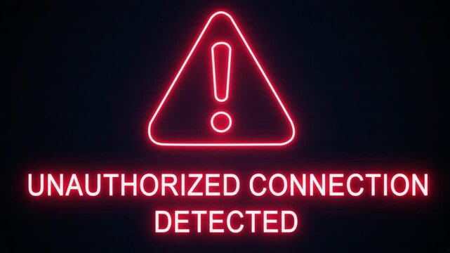 Unauthorized connection detected alert Icon with binary code background. Attention grabbing icon highlights the importance of digital safety in today's interconnected world.
