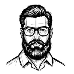 Vector portrait of bearded man with glasses in sketch style for profile icons