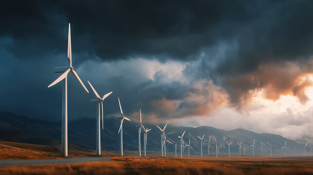 Parque e&oacute;lico instalado em &aacute;rea natural gera energia limpa e renov&aacute;vel, simbolizando compromisso ambiental e sustentabilidade