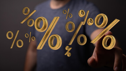 Abstract image of golden percentage symbols, ideal for finance, business, interest rates,...