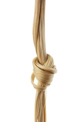 A strand of natural light hair with balm, mask on a white isolated background, hair care