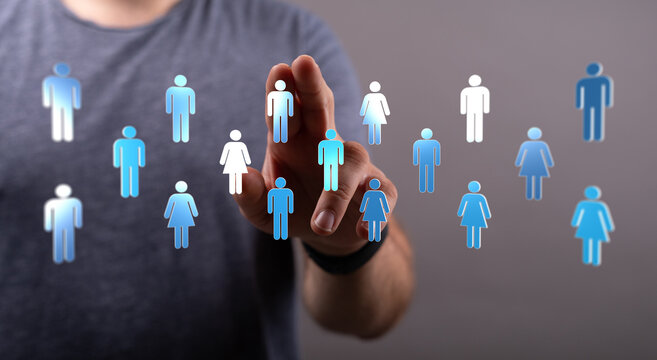 Business person selecting human resource, people icons. HR, career choice, recruitment, business strategy, team work, employment, talent managem