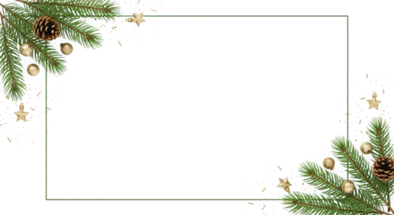 Christmas frame with pine branches and pinecone isolated on transparent background