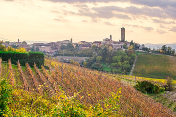 Picturesque Langhe Countryside with Vineyards and Historic Architecture