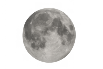 Full moon illuminating space with lunar surface details - astronomy and celestial body concept with transparent background
