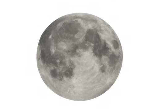 Full moon illuminating space with lunar surface details - astronomy and celestial body concept with transparent background