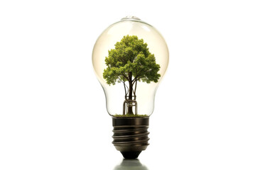 Light bulb holds a miniature green tree symbolizing the harmony between nature and technology in a creative artwork