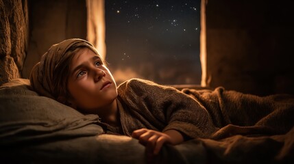 Young Samuel hears God’s voice in the temple at night. Symbol of spiritual attentiveness, divine revelation, and holy calling (1 Samuel 3:1–10).