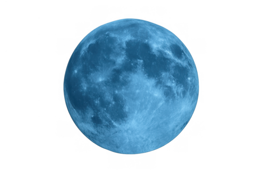Blue moon displaying full phase craters and surface details, symbolizing rarity and cosmic beauty