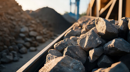 Naklejka premium A collection of rocks with rough texture is staged for use in construction or landscape design, hinting at building or natural design. Focus on raw materials.