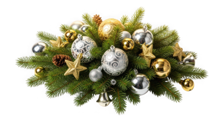 Christmas centerpiece with ornaments and pine needles festive holiday decoration isolated on transparent background