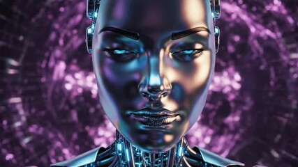 Artificial intelligence robot portrait futuristic digital artwork metallic skin and cybernetic details