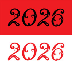 Black and red New Year 2026 decorative design. Decorative symbol of new year 2026 Isolated on white. Decorative Red year design. Vector illustration. Tattoo design of 2027 llustration