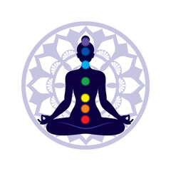 Silhouette of a girl doing yoga on white background. Meditation silhouette, Yoga icon template color editable. Yoga symbol vector sign. Greeting card.