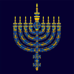Happy Hanukkah lettering greeting card. Festive poster