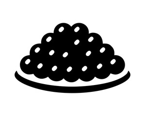 Vector isolated black silhouette icon of sturgeon caviar (fish roe) served as a mound on a plate.