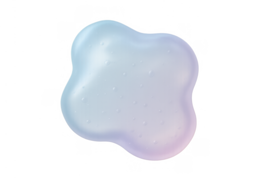 Iridescent cosmetic gel blob texture with bubbles on a transparent background, showing beauty and skincare product concept