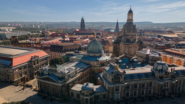 Aerial view of Dresden old town and bridges