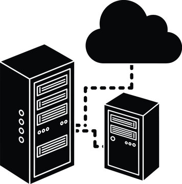 Server units connected to cloud computing network isolated on a white background for business.