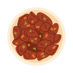 Isolated Ethiopian tibs meat stew with herbs and spices on white background vector illustration