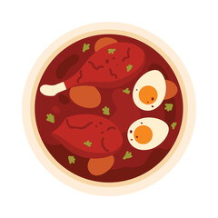 Isolated Ethiopian doro wat chicken stew with eggs and herbs in a bowl vector illustration