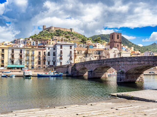 Fototapeta premium Ponte Vechio and castle in Bosa, Sardinia