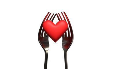 Love heart shape white isolate color object icon fork food eatery sign symbol happy vaentine day romantic 14 fourteen day date february month silverware love heart shape red pink passion valentine day