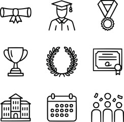 Student Success and Graduation Outline Icon Pack Diploma, Achievement, and College Life