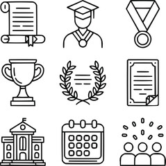 Student Success and Graduation Outline Icon Pack Diploma, Achievement, and College Life
